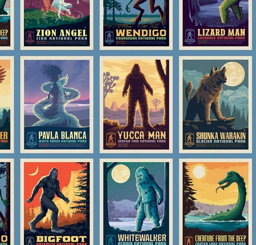 [RB-13281-BLUE] Legends Of The National Parks Postcards Blue by Anderson Design for Riley Blake Designs