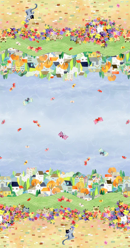 [WF-54996D-1] Cats Around Town Neighborhood Cats Double Border Multi from Windham Fabrics