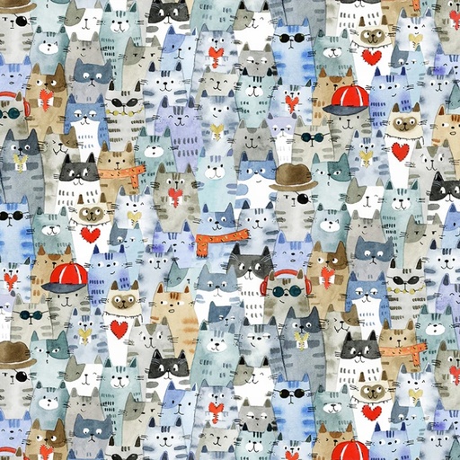 [WF-54998-2] Cats Around Town Feline Friends Dusty Blue from Windham Fabrics