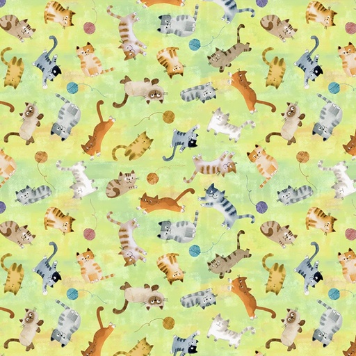 [WF-55001-5] Cats Around Town Playful Companions Green from Windham Fabrics