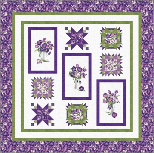 [PP-TulipTime] Tulip Time Purple Quilt by Northcott
