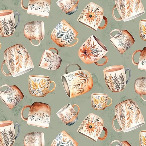 [RB-CD17131-SG] Coffee Time Coffee Mugs Sage from Riley Blake Designs