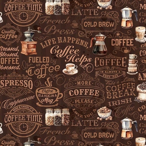[RB-CD17132-BRWN] Coffee Time Text Brown from Riley Blake Designs