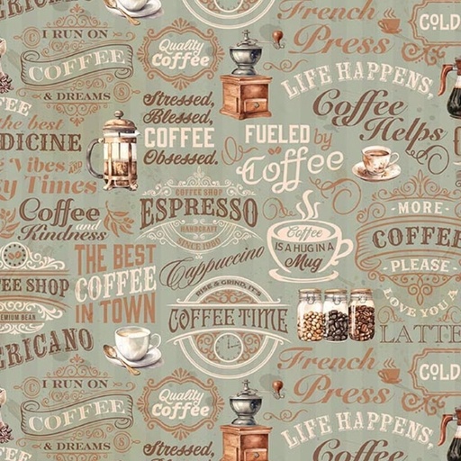 [RB-CD17132-SG] Coffee Time Text Sage from Riley Blake Designs