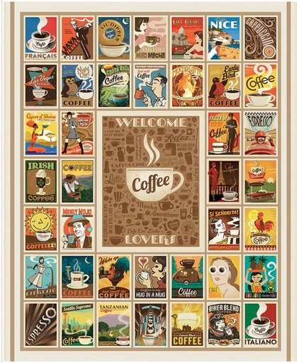 [RB-PD17137-PNL] Coffee Time Welcome Coffee Lovers Panel by Anderson Design Group for Riley Blake Designs