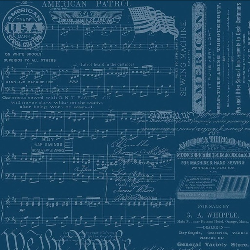 [RB-C17345-BLUE] Sew America Patriotic Text Blue from Riley Blake