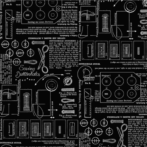 [RB-C17348-BLACK] Sew America Sewing Notes Black from Riley Blake