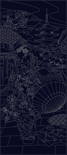[QH-KF1124-12A] Wagara Sashiko Panel Maiko-San Blue from QH Textiles