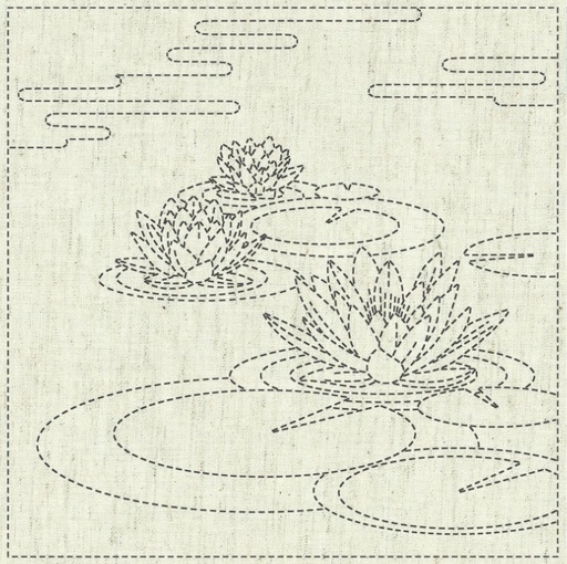 [QH-KF2020-17] Sashiko Cloth Panel Water Lily by Ky Fujita for QH Textiles
