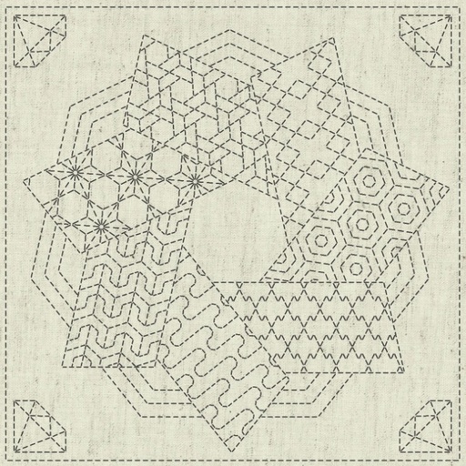 [QH-KF2021-20] Sashiko Cloth Panel Kaza-Guruma 4 by Ky Fujita for QH Textiles