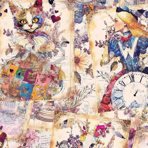 [TT-WCD4088] Looking Glass Wideback 108" Alice's Dream Collage Multi from Timeless Treasures