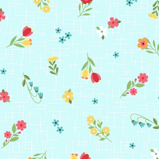 [MAY-11076-Q] Sippin' on Sunshine Ditsy on Texture Aqua Blue by Kimberbell for Maywood Studio