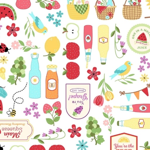[MAY-11071-W] Sippin' On Sunshine Focal Print White by Kimberbell for Maywood Studio