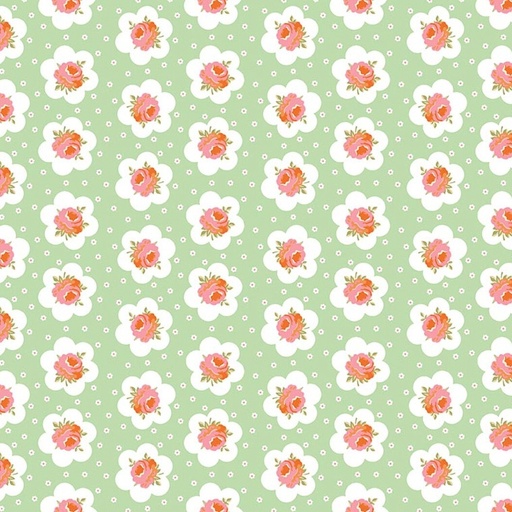 [RB-C17423-GREEN] Peach Cobbler Tea Tin Rose Green from Riley Blake