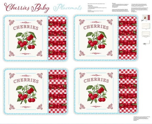 [HG-2225P-18] Cherries Baby Placemats Panel Red on Turquoise from Henry Glass