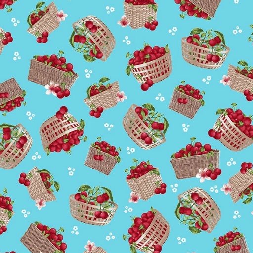 [HG-2217-18] Cherries Baby Tossed Baskets Turquoise from Henry Glass
