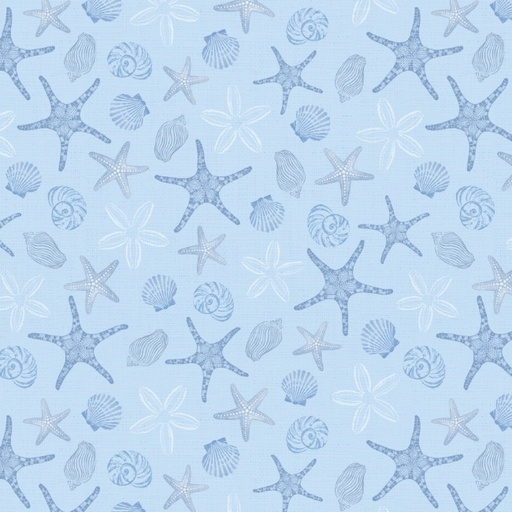 [LUM-W145-005517] Take Me to The Sea Starfish and Seashells Blue by PDR Studios for Lumin Fabrics