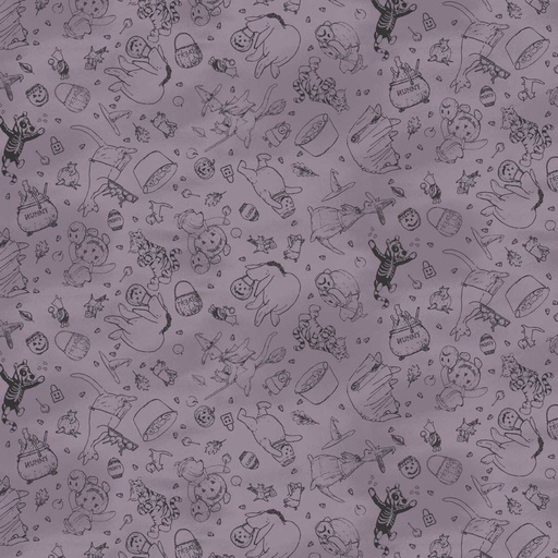 [SEF-9133-55] Haunted Acre Wood Tossed Bear Tonal Purple from Studio E