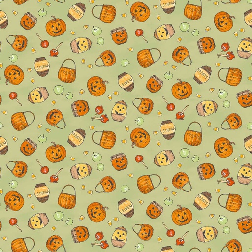 [SEF-9136-66] Haunted Acre Wood Tossed Pumpkin Green from Studio E