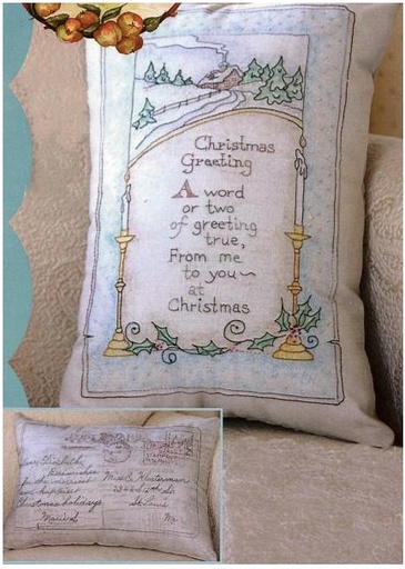[CAH-428] Vintage Christmas Postcard Pillow Pattern by Meg Hawkey of Crabapple Hill Studio