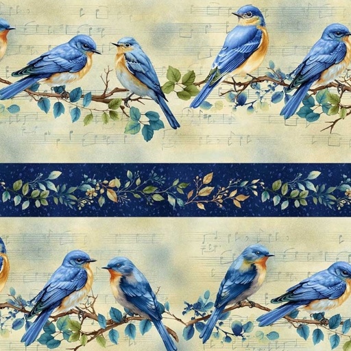 [HG-3534-77] Awakenings Blue Birds Perched Blue from Henry Glass