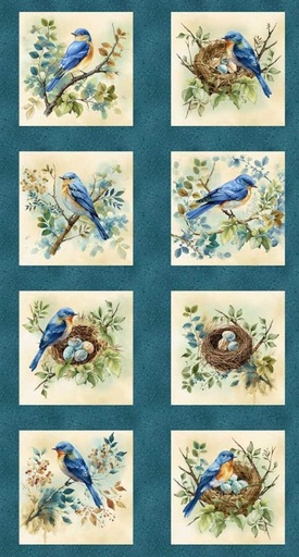 [HG-3530B-77] Awakenings Blue Bird Block Panel from Henry Glass