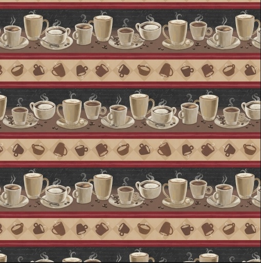 [LUM-W135-002-300] Coffee and Co Brown, Red Coffee Cups from Lumin Fabrics