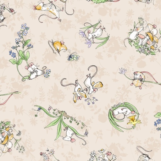 [COW-Y4749-12] Mouseplay Tossed Scenes Khaki from Clothworks Fabric