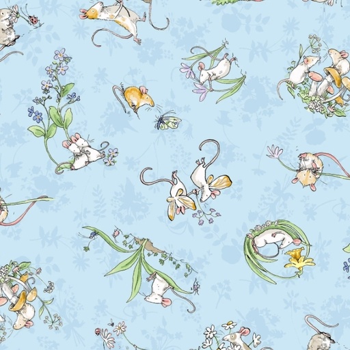 [COW-Y4749-87] Mouseplay Tossed Scenes Light Denim from Clothworks Fabrics