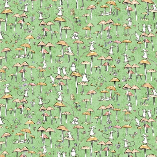 [COW-Y4750-21] Mouseplay Mushroom Dance Green from Clothworks Fabric