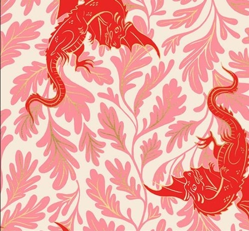 [MOD-RS2132-12M] Fireglow Metallic Dark Ruby Dragons from Moda Fabrics