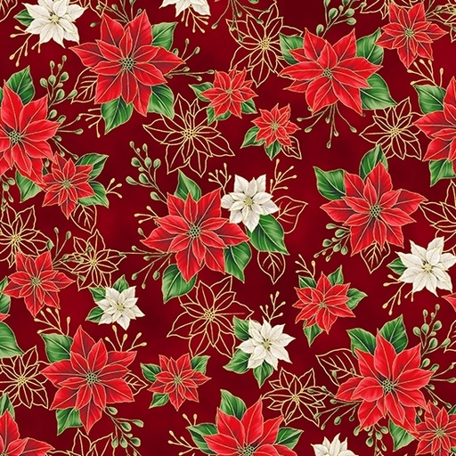[HOF-7788-78G] Blooming Holidays Poinsettias Scarlet Gold from Hoffman Fabrics