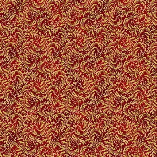 [HOF-7790-78G] Blooming Holiday Scrolls Scarlet Gold from Hoffman Fabrics