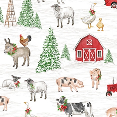 [NOR-28801-10] Barnyard Christmas Scenic White Multi from Northcott Fabrics