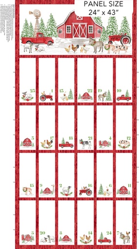 [NOR-28809-24] Barnyard Christmas Advent Panel Red Multi from Northcott Fabrics