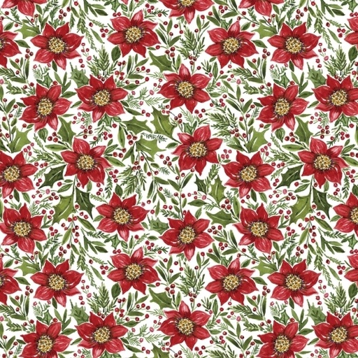 [LUM-W105-034-036] Snowy Greetings Poinsettia and Holly-White from Lumin Fabrics