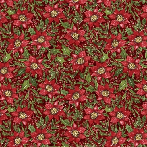 [LUM-W105-034-336] Snowy Greetings Poinsettia and Holly-Red From Lumin Fabrics