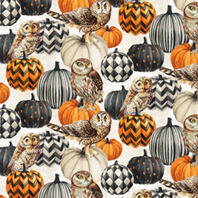 [NOR-28847-11] Night Owl Owl & Pumpkin Cream Multi from Northcott Fabrics