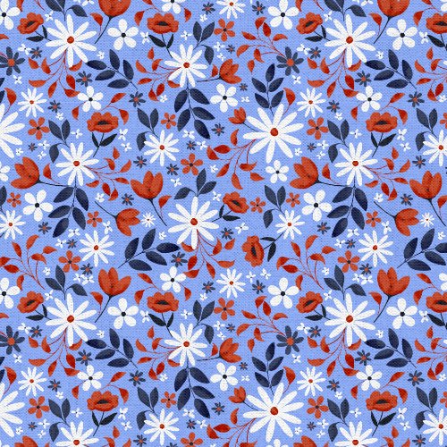 [3W-24164-BLU] Boom Chicka Boom Red, White, and Bloom Blue from 3 Wishes Fabric