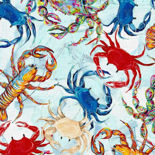 [3W-24156-BLU] Seaside Summer Coastal Crawl Blue from 3 Wishes Fabric