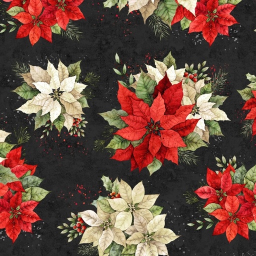[LUM-W110-007-730] Poinsettia Radiance Poinsettia Bouquets Black from Lumin Fabrics