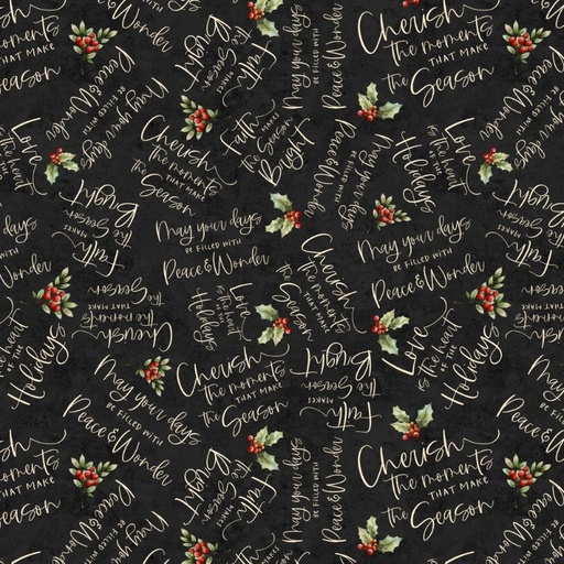 [LUM-W110-010-706] Poinsettia Radiance Word Toss Black from Lumin Fabrics