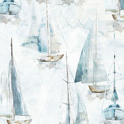 [NOR-DP28909-10] Smooth Sailing Small Sail Boats White Multi from Northcott Fabrics