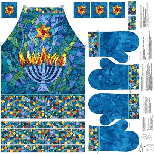 [NOR-C28988-46] Hanukkah Lights Apron Panel Blue Multi from Northcott Fabrics