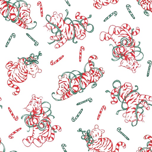 [STE-E-9104-08] Christmas at Pooh Corner Peppermint Tigers White/Red from Studio E Fabrics
