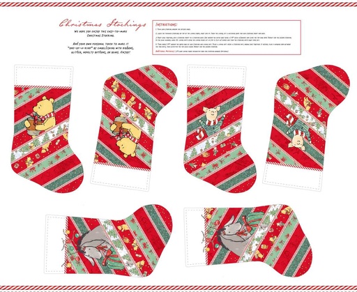 [STE-E-9114P-86] Christmas at Pooh Corner Christmas Stockings 36x44 Panel Red/Green from Studio E Fabrics