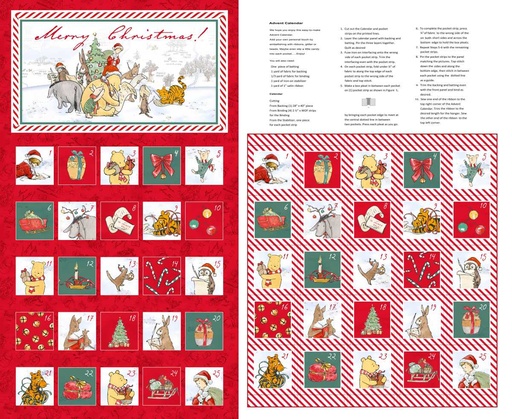 [STE-E-9113P-88] Christmas at Pooh Corner Advent Calendar 36x44 Panel Red from Studio E Fabrics