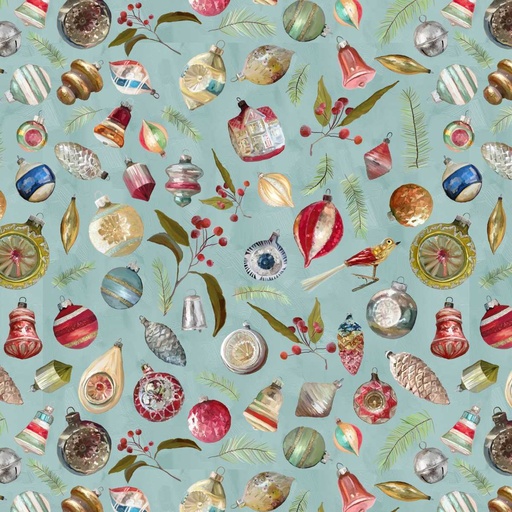 [STE-E-9240-79] Holly Woods Vintage Ornaments Slate from Studio E Fabrics