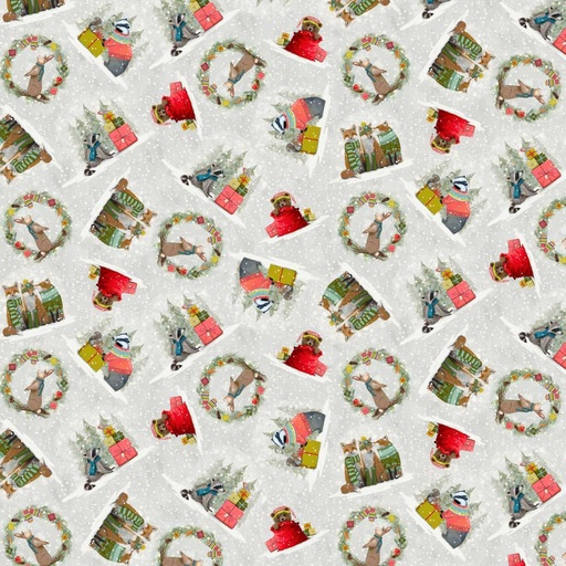 [STE-E-9235-11] Holly Woods Critter Vignette Pearl from Studio E Fabrics