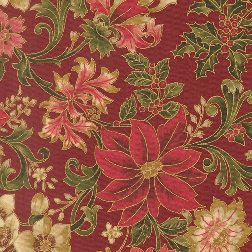 [MOD-33860-12M] Merry Manor Metallic 2025 Large Jacobean Poinsettias Crimson from Moda Fabrics